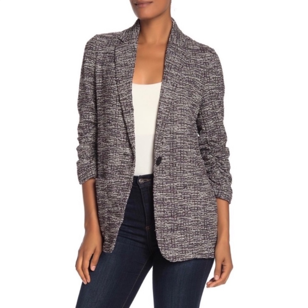 Max Studio Knit Tweed Ruched Cuff Blazer Small